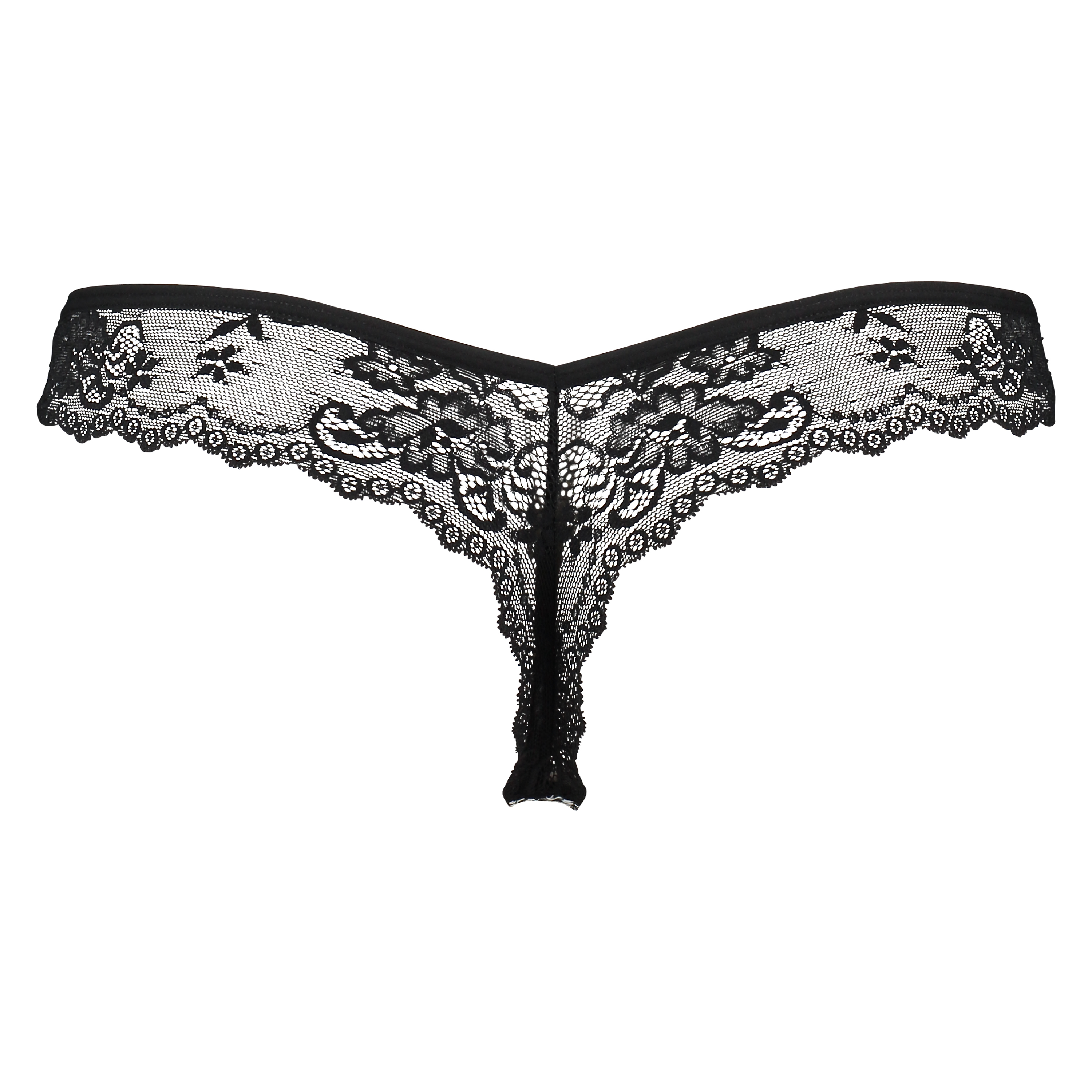 Lace Back Invisible Thong, Black, main