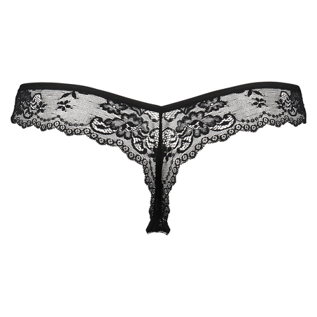Lace Back Invisible Thong, Black