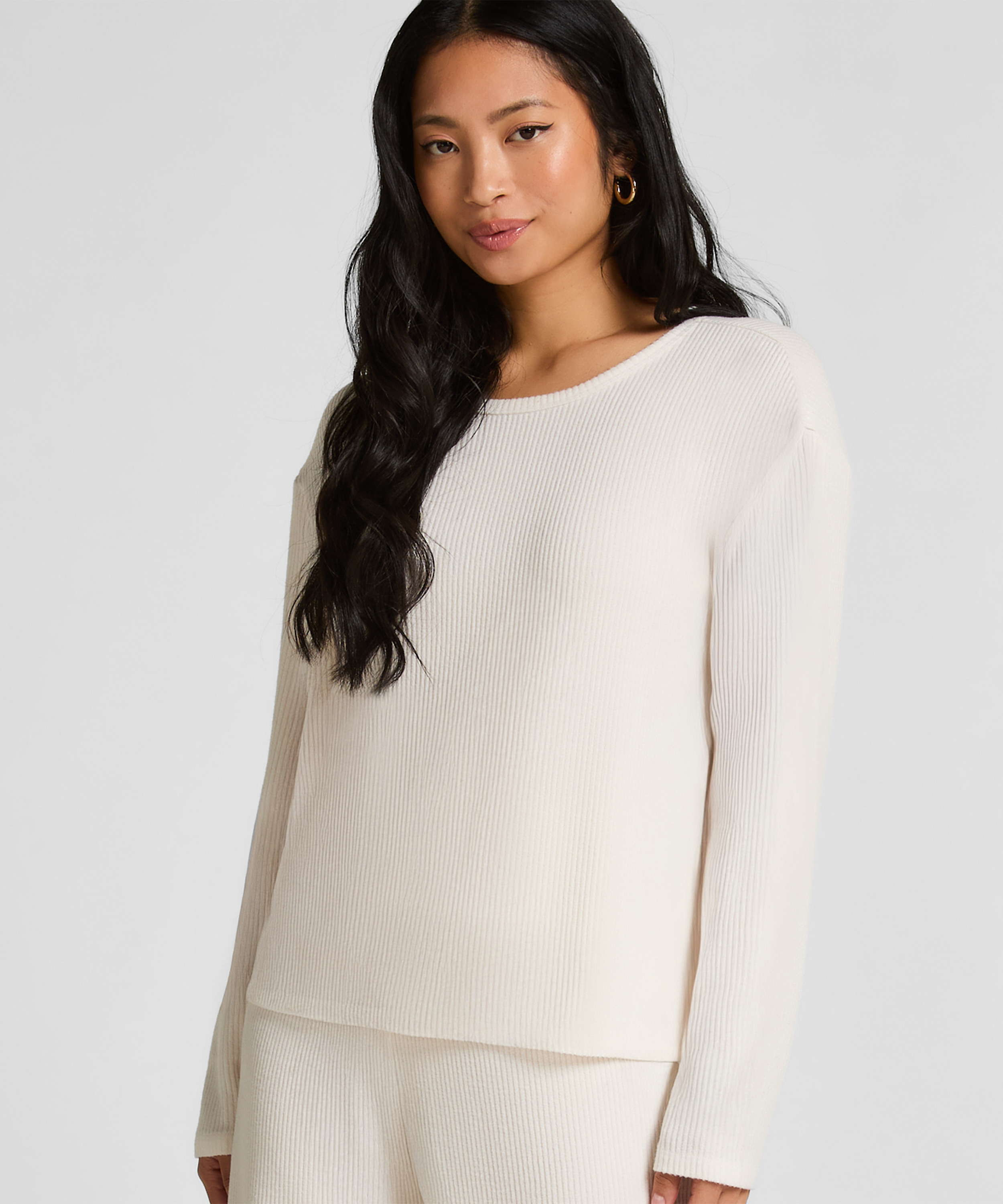 Jersey Long-Sleeved Pyjama Top, White, main