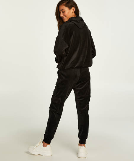 Tall Velours Jogging Bottoms, Black
