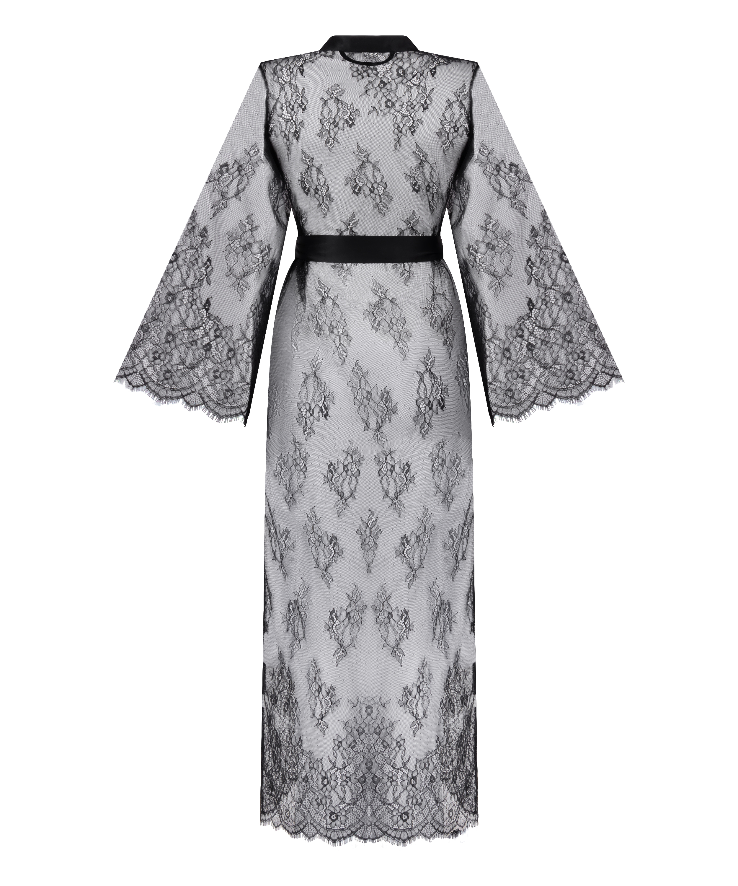 Long Allover Lace Kimono, Black, main