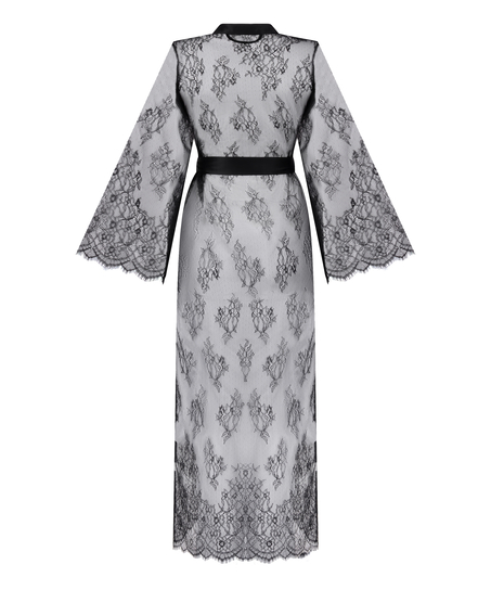 Long Allover Lace Kimono, Black