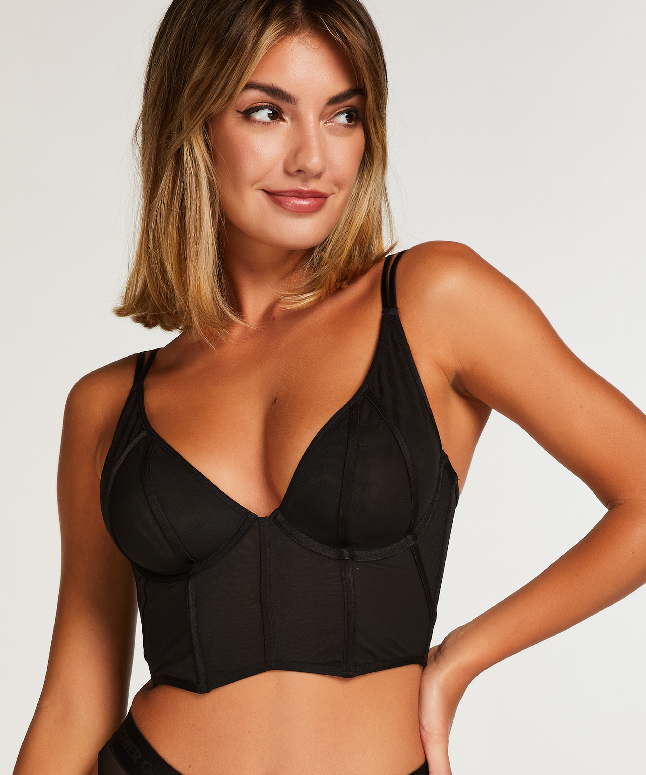 Boujee Non-Padded Longline Underwired Bra, Black, main