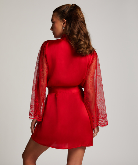 Satin Lace Kimono, Red