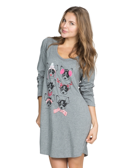 Nightshirt round neck long sleeves, Gray