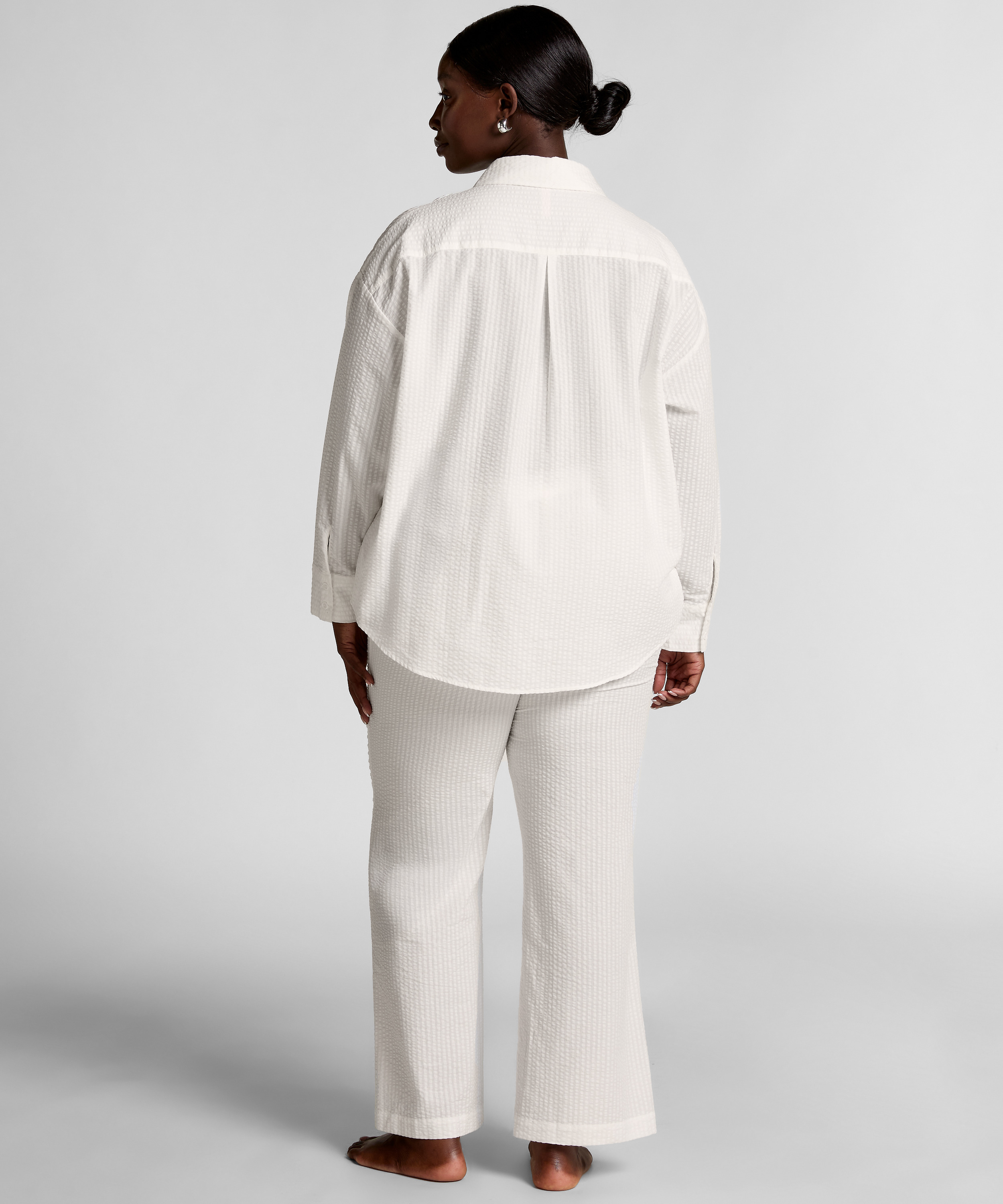 Seersucker Cotton Pyjama Top, White, main