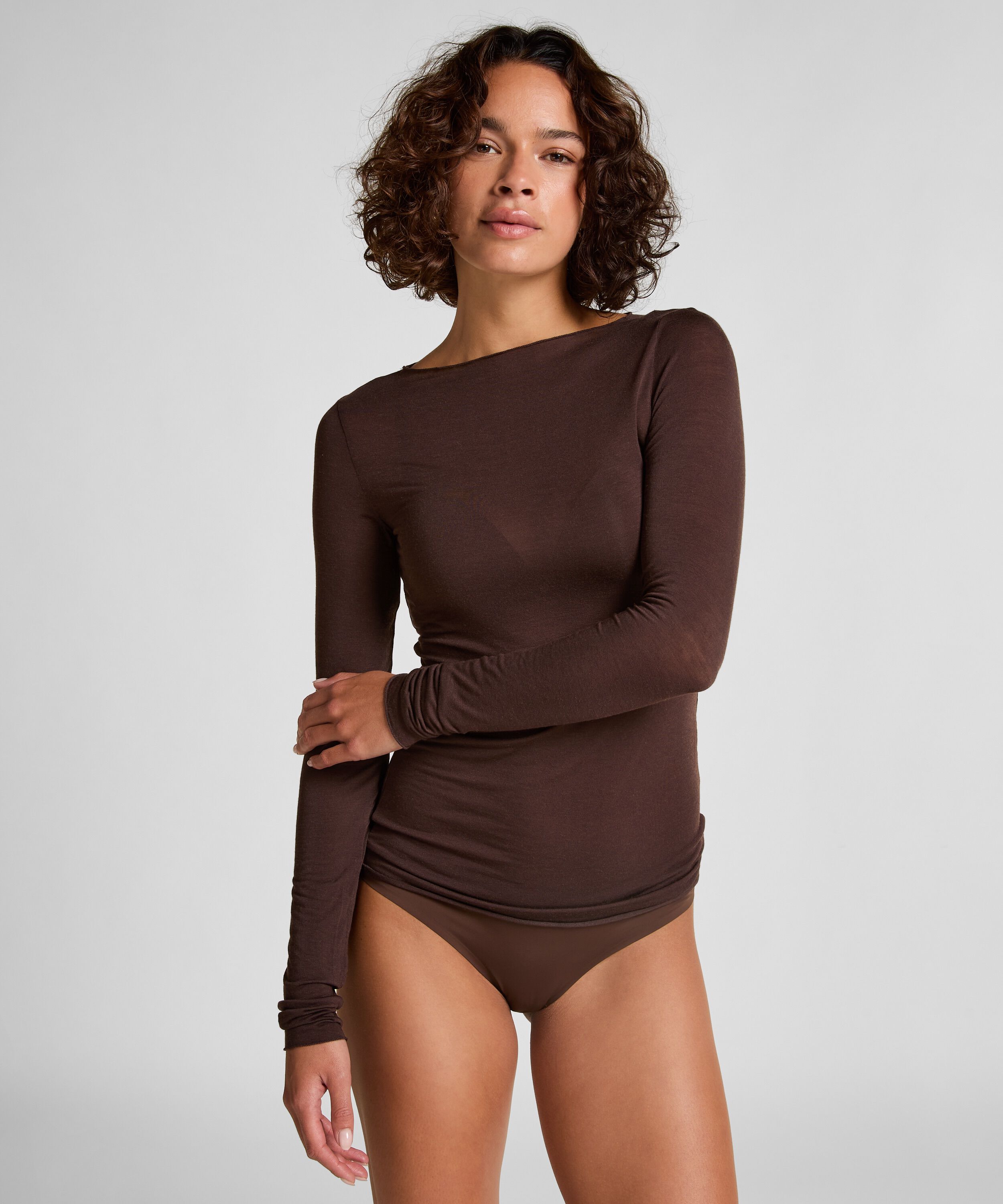 super soft Boatneck shirt with Cashmere, Brown