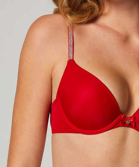 Plunge Padded Underwired Bra, Red