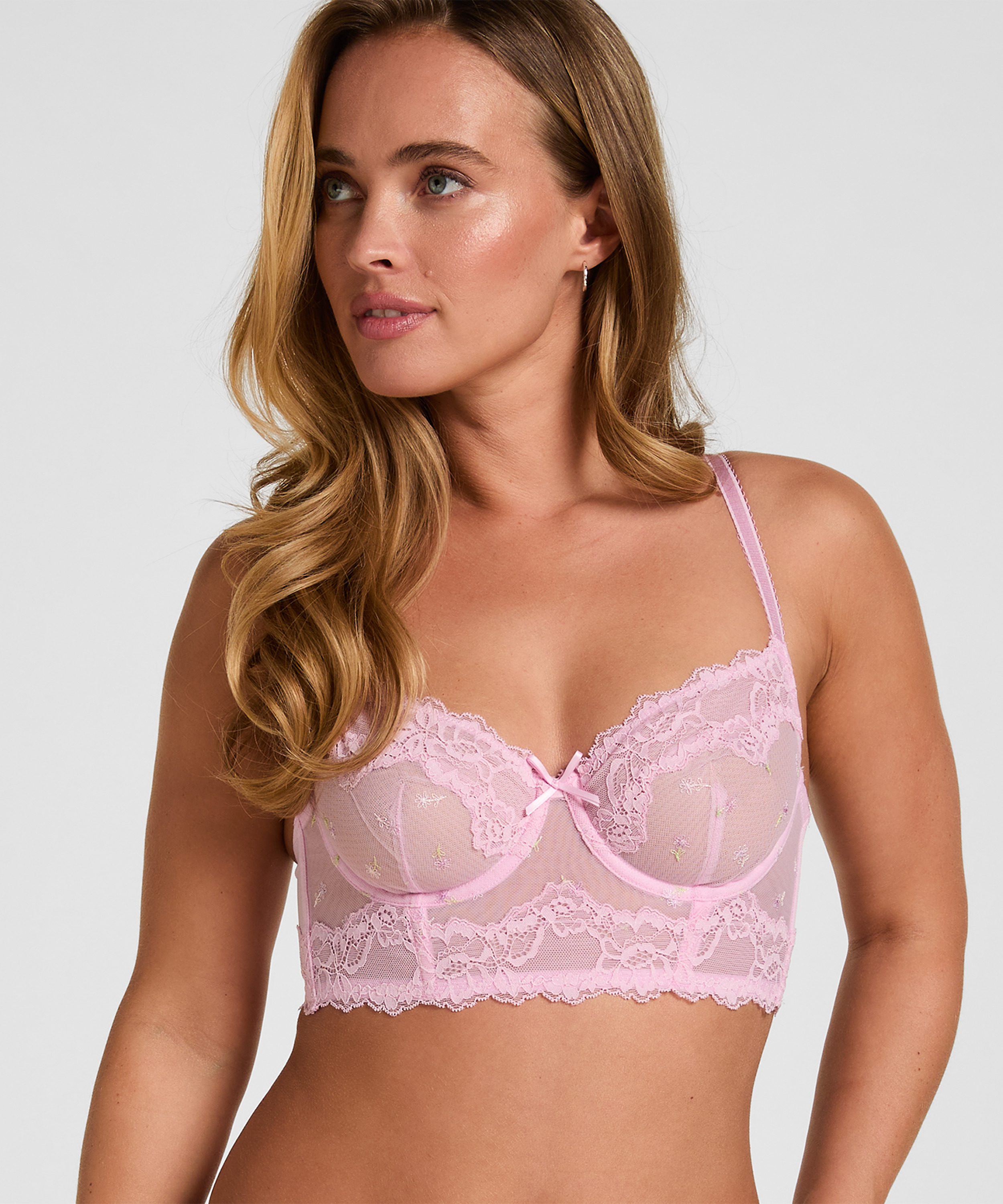 Non-Padded Underwired Longline Bra Camellia, Pink, main