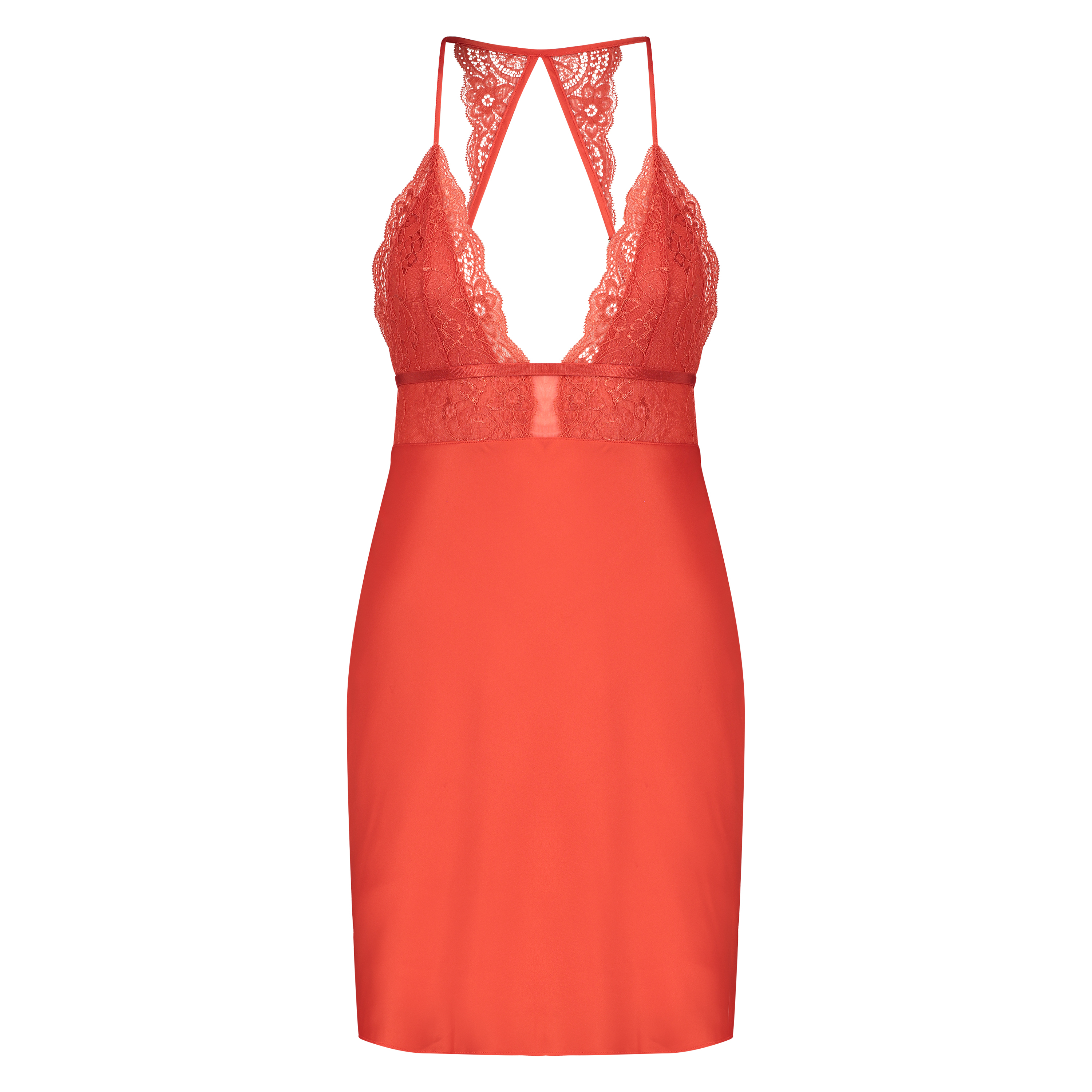 Satin lace slip dress, Red, main