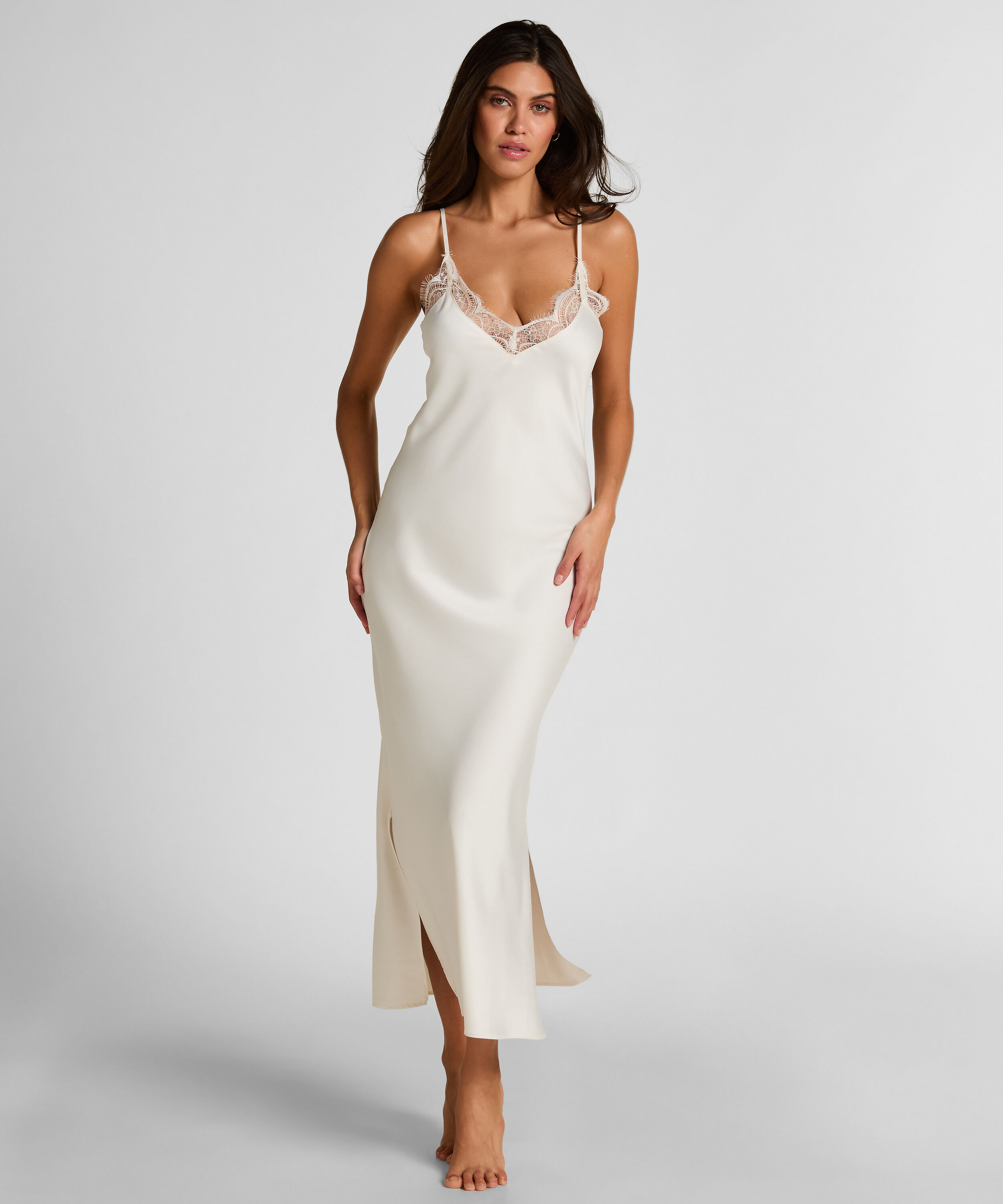 Slipdress Long Satin, White