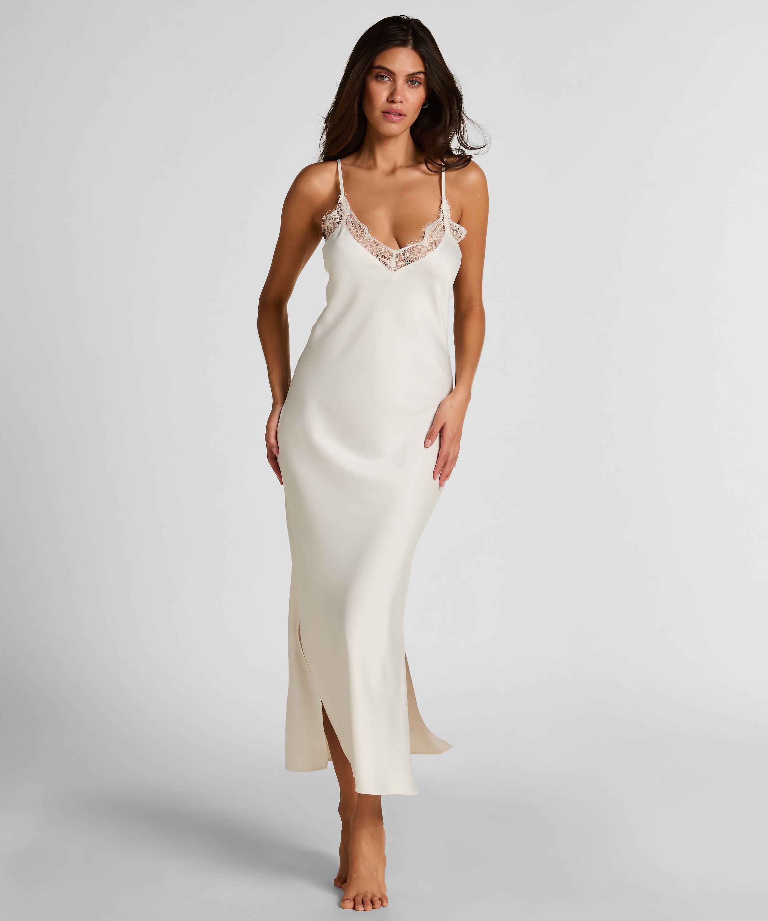 Slipdress Long Satin, White, main