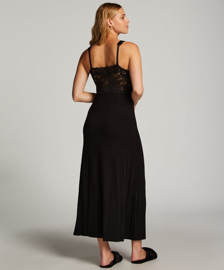 Slipdress Nora Lace Long, Black