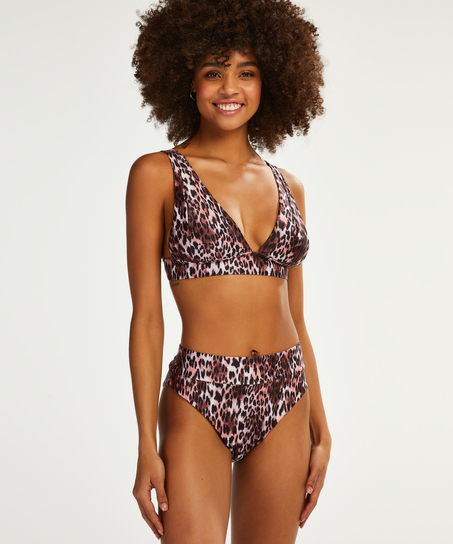 Leopard triangle bikini top, Black
