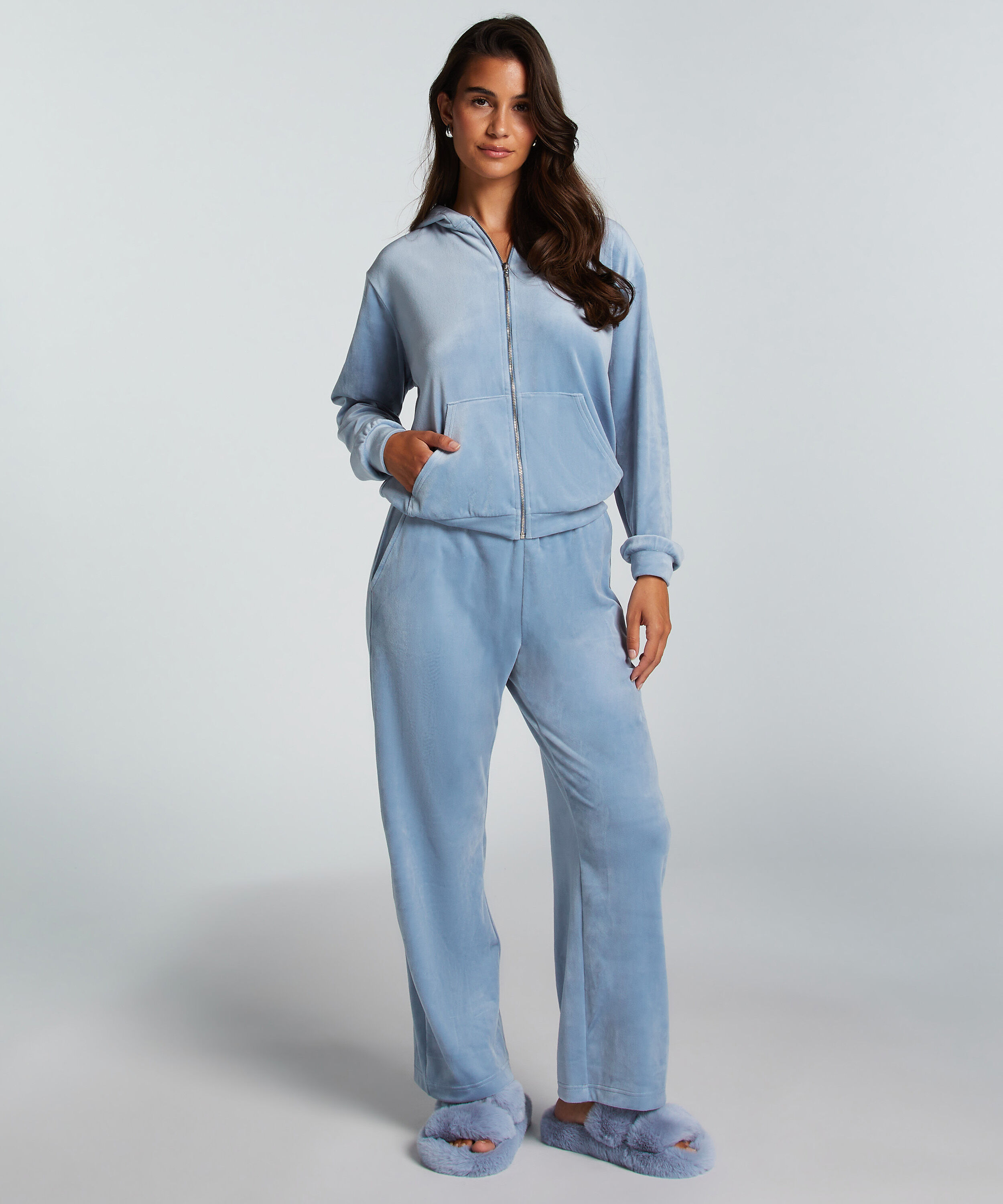 Velour hoodie jacket, Blue