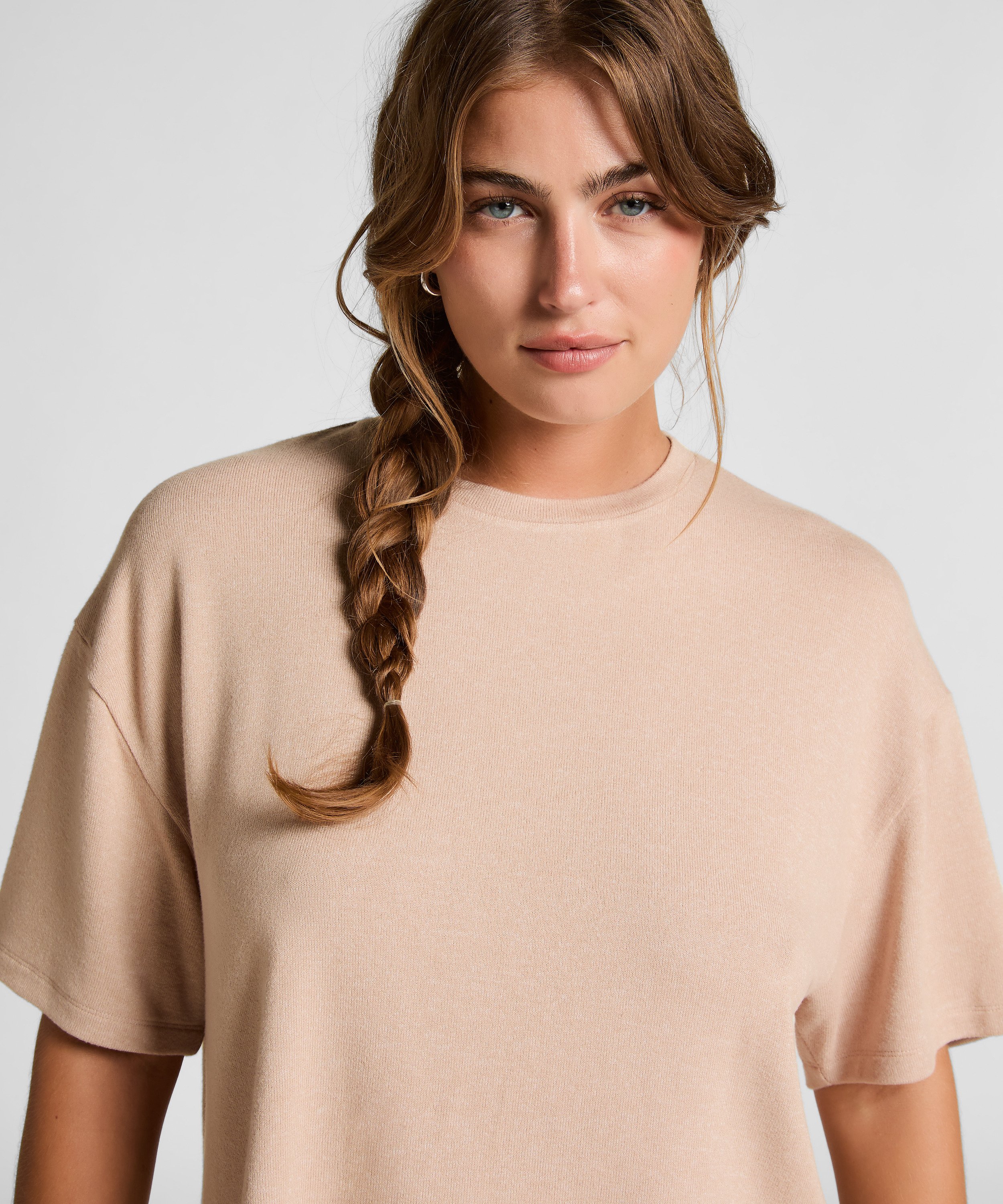 Brushed Jersey Pyjama Top, Beige, main