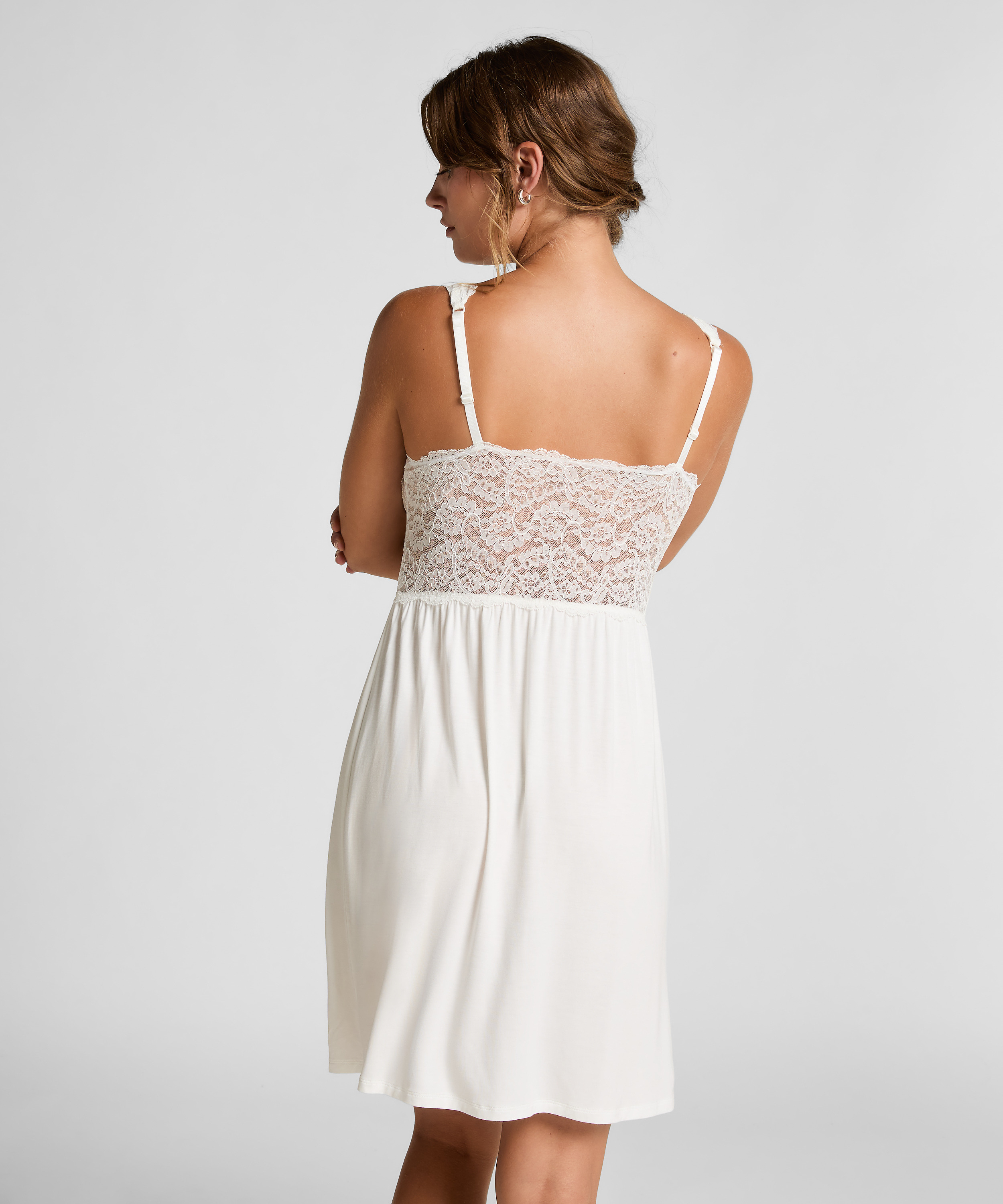 Nora Lace Slip Dress, White, main