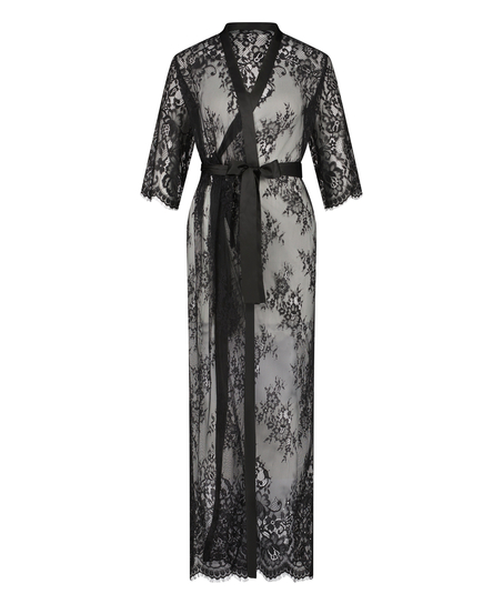 Long Allover Lace Kimono, Black