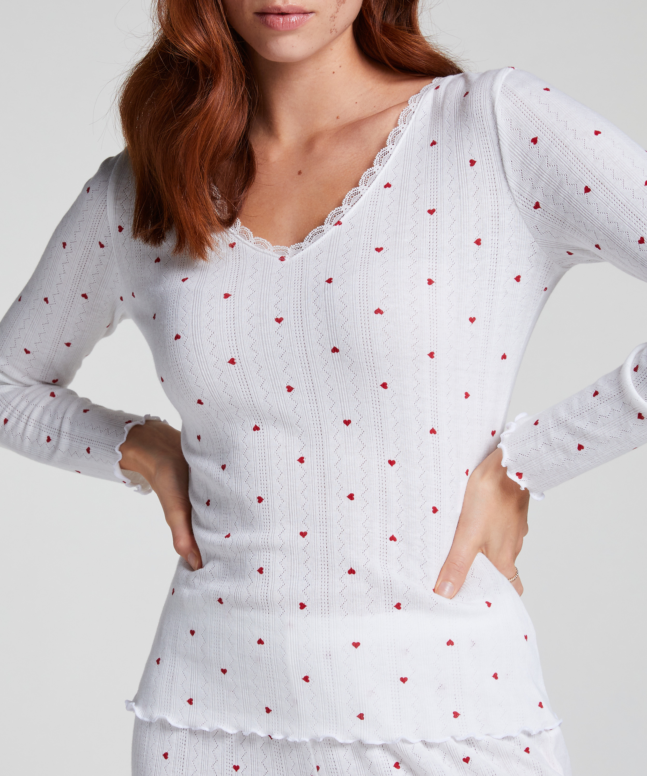 Pointelle Pyjama Top, White, main