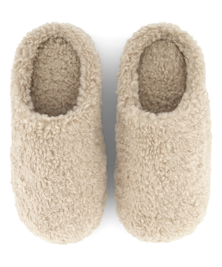 Teddy Mule Slipper, Beige
