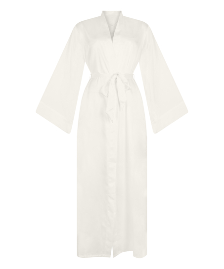 Kimono Long Satin Floral, White