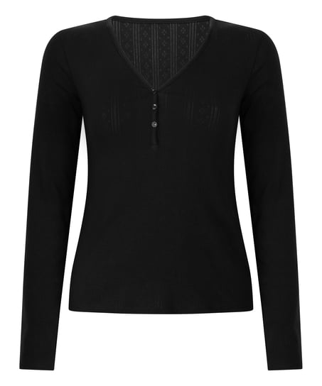 Henley Pyjama Top, Black