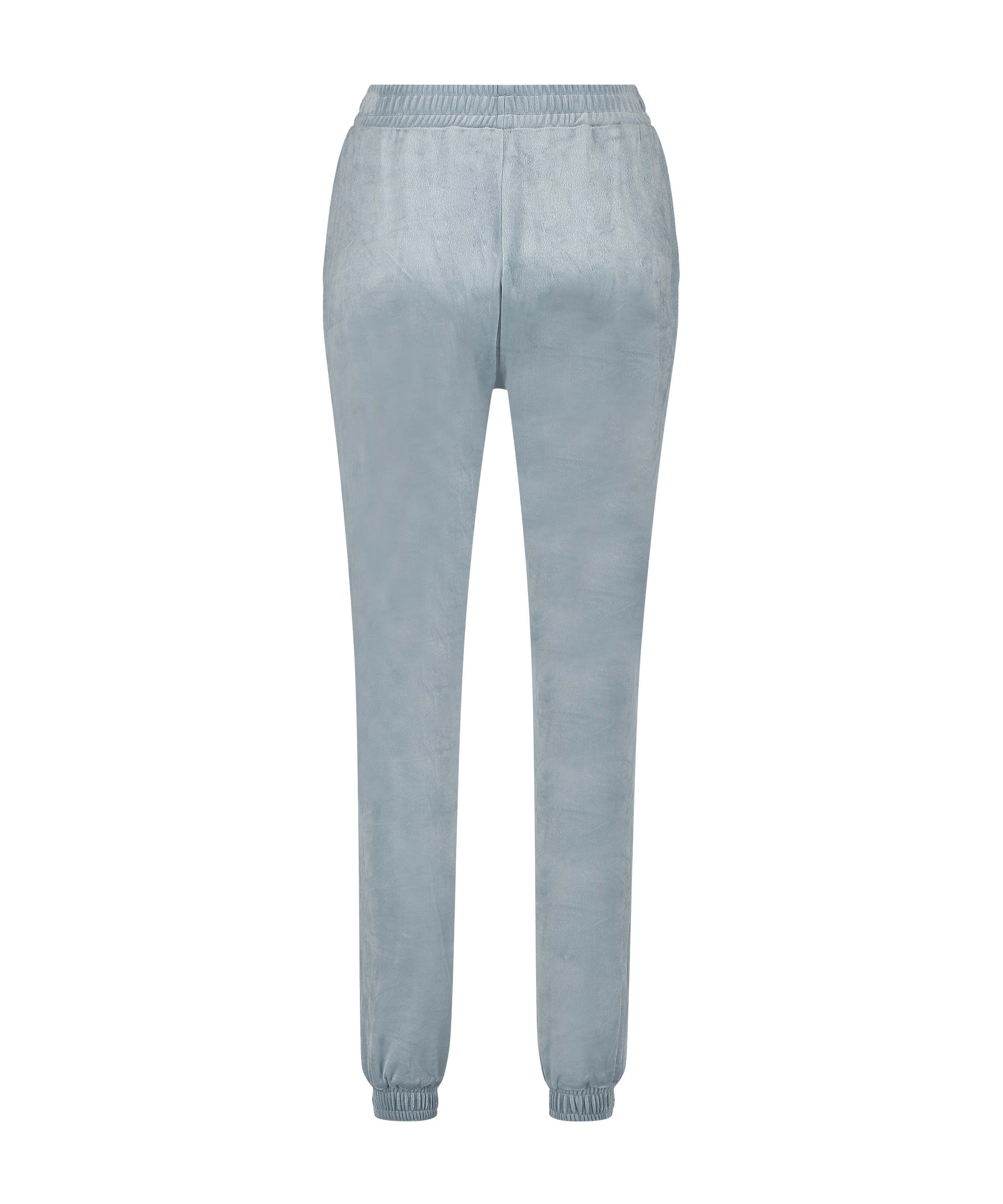 Velour Jogging Pants Pin-tucked, Blue, main