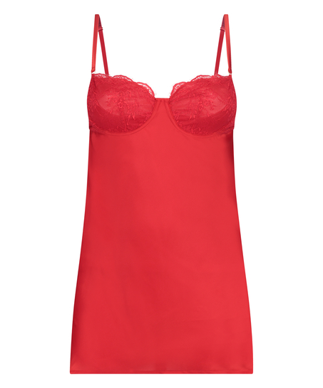 Satin Elissa Slip Dress, Red