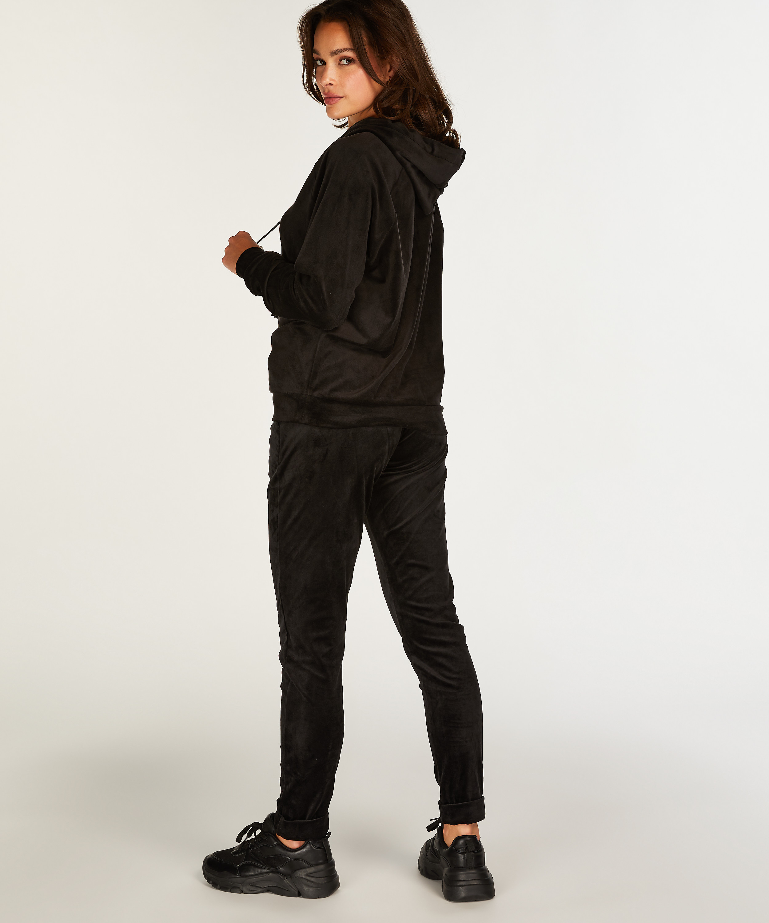 Petite Velours Jogging Bottoms, Black, main