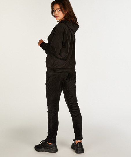 Petite Velours Jogging Bottoms, Black