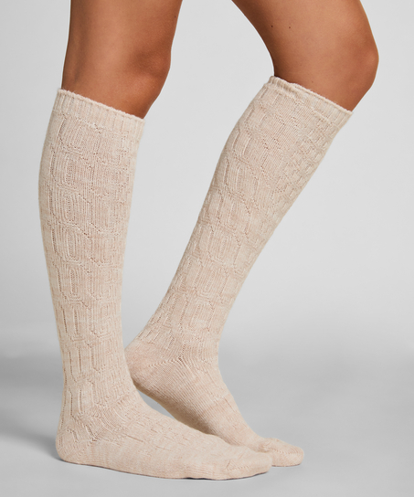 2 Pair Long Socks, Beige
