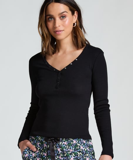 Long-Sleeved Pyjama Top, Black