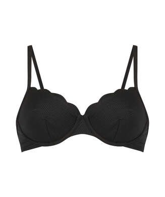 Scallop non-padded underwire bikini top, Black