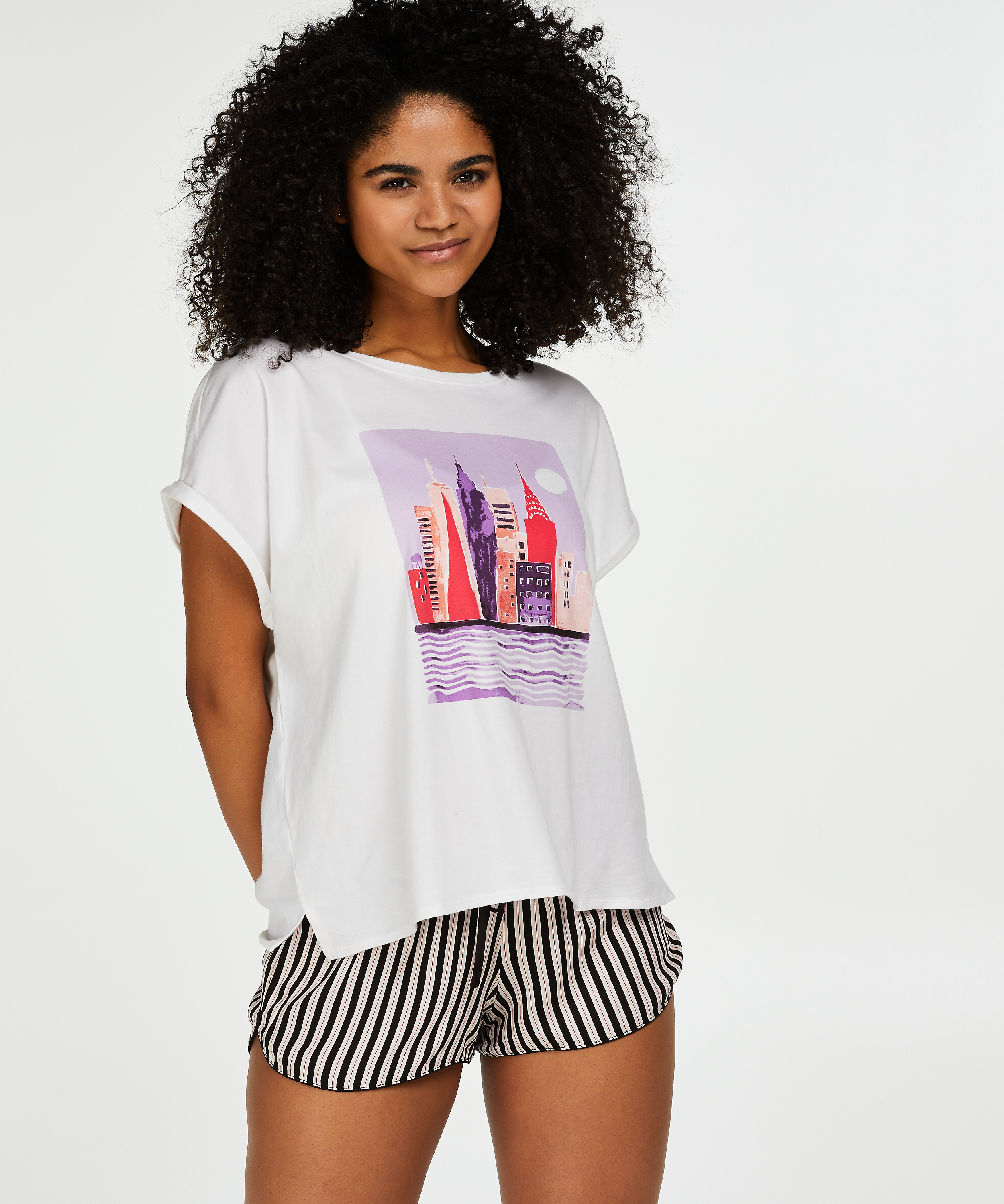 Short Sleep Pyjama Top, White, main