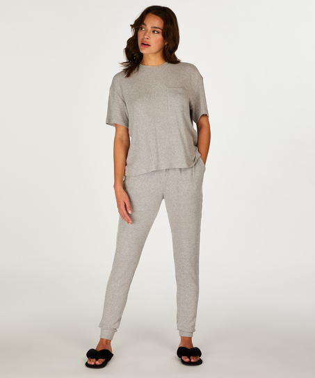 Rib Short Sleeve Top, Gray