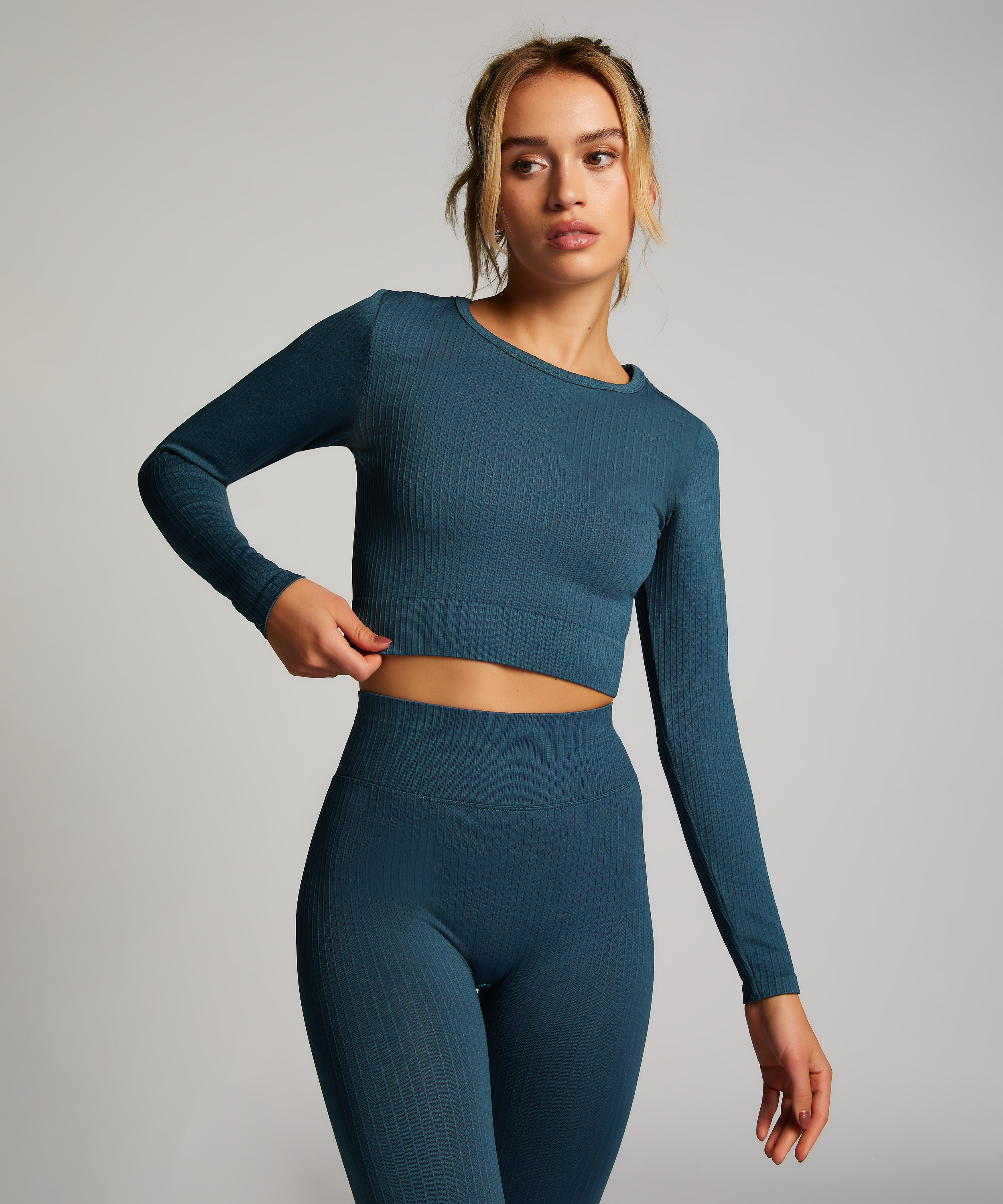 HKMX Seamless Sport Cropped Top, Blue, main
