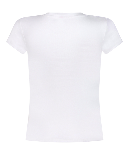 Ribbed Crew Neck Short-Sleeved Pyjama Top, White