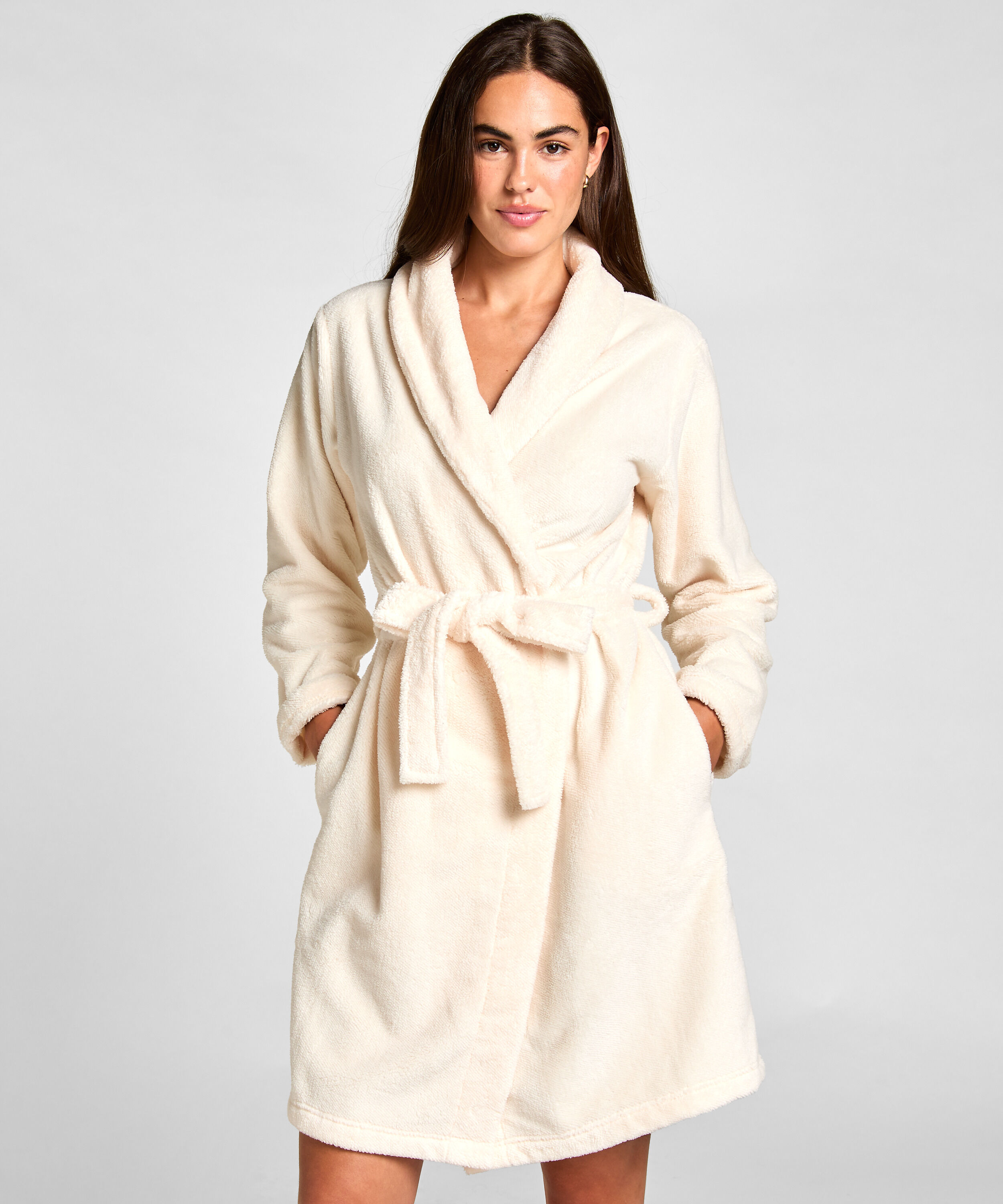 Fleece Bathrobe, White