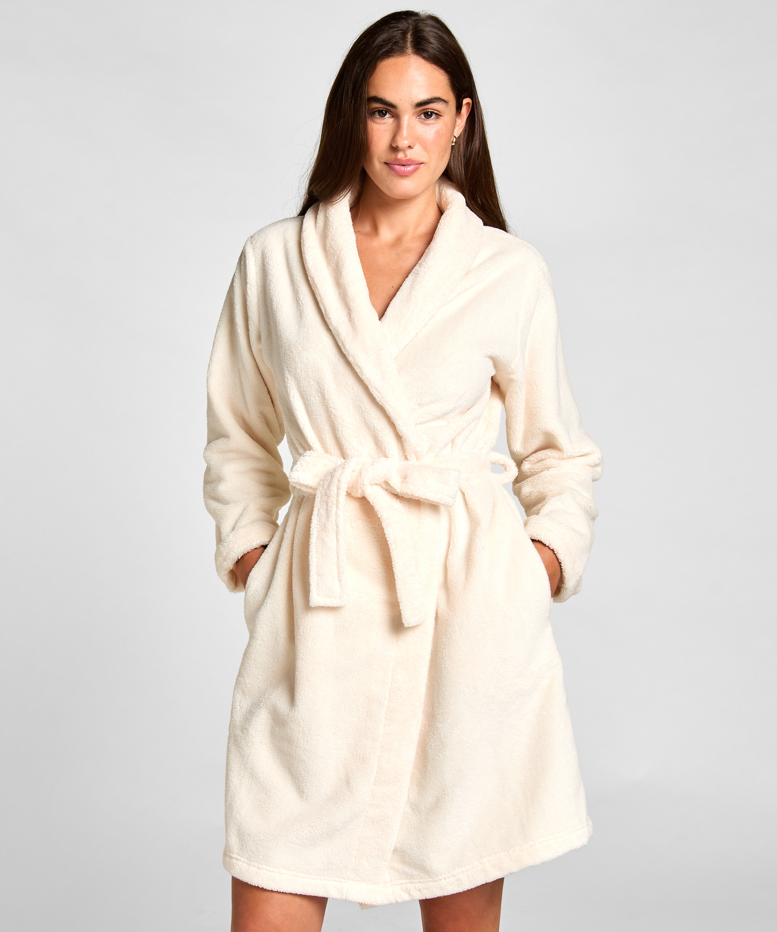 Fleece Bathrobe, White, main