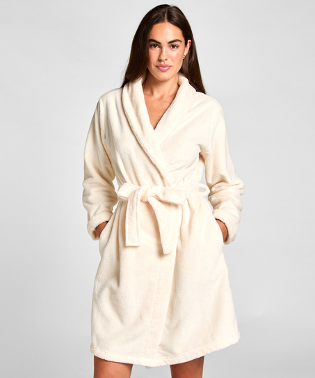 Fleece Bathrobe, White