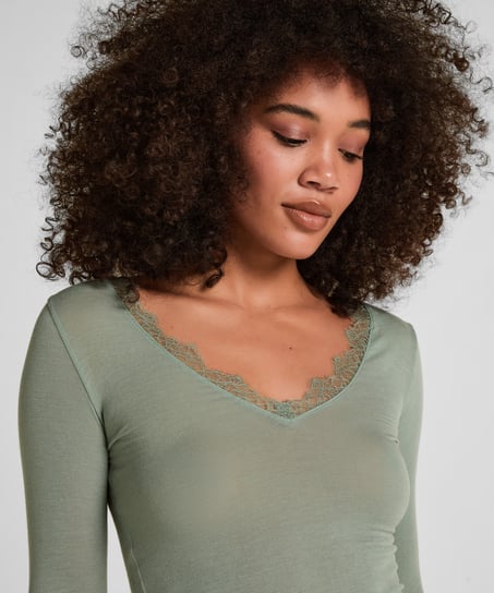 super soft Lace V-Neck shirt with Cashmere, Green