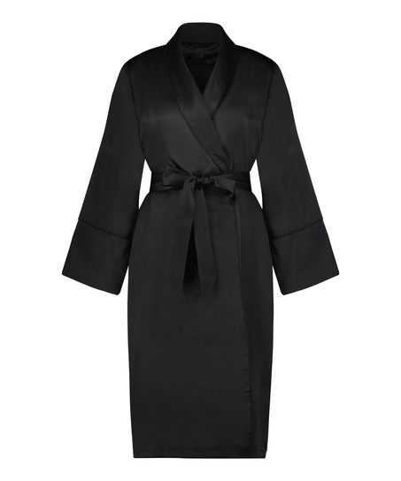 Satin Fleece Bathrobe, Black