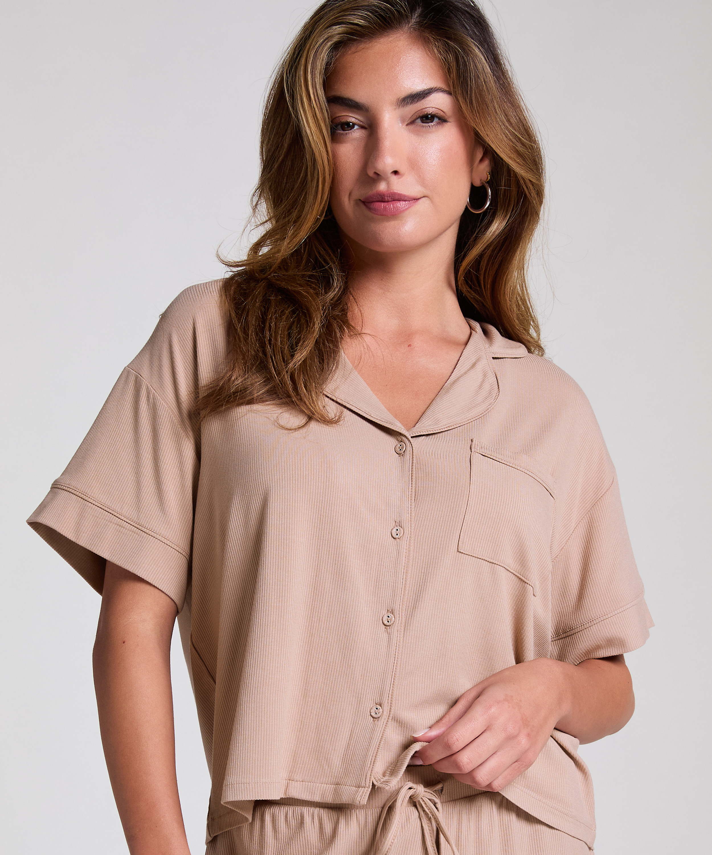 Pyjama Jacket Jersey Essential, Beige, main