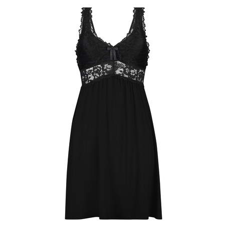 Modal Lace Slip Dress, Black