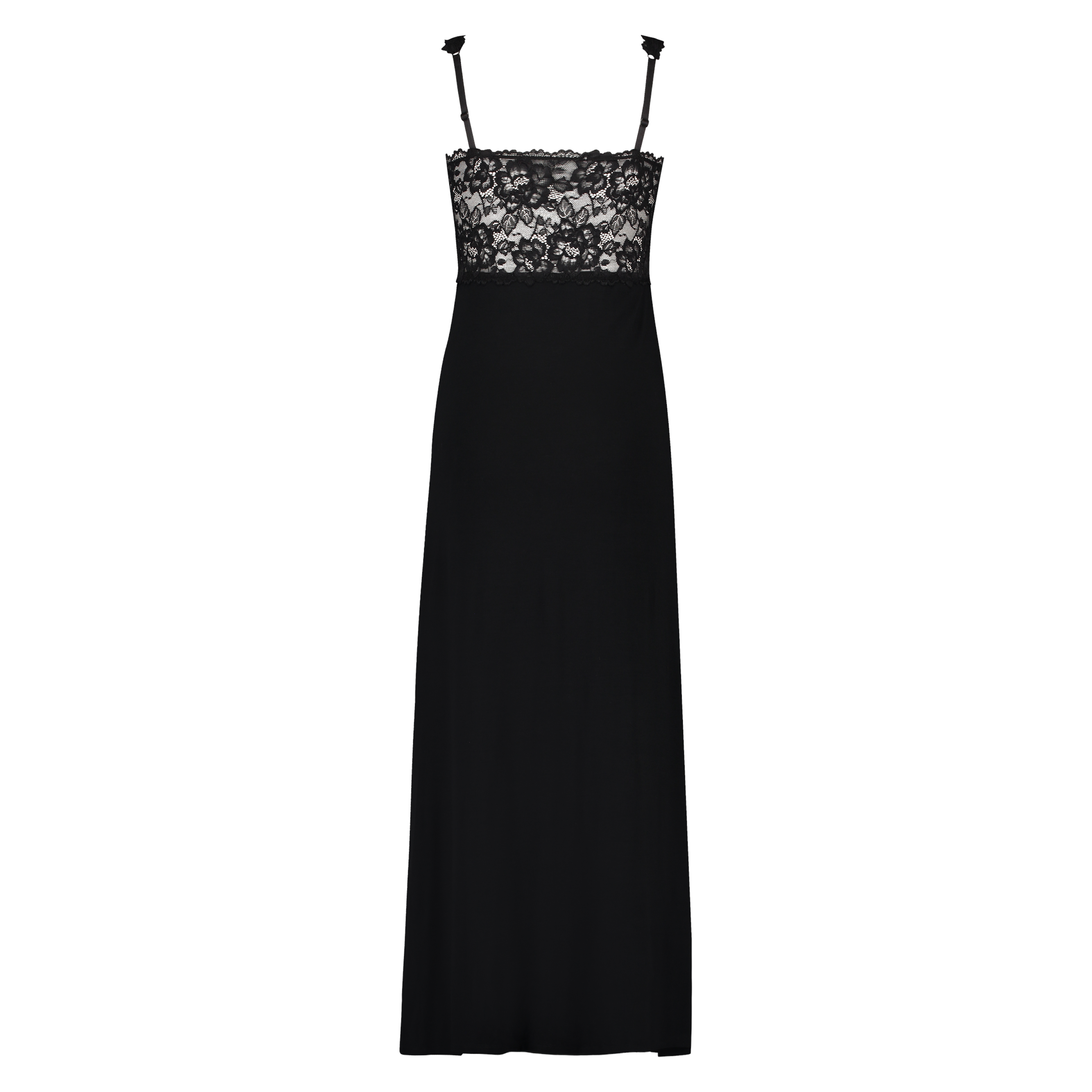 Long slip dress Modal lace, Black, main