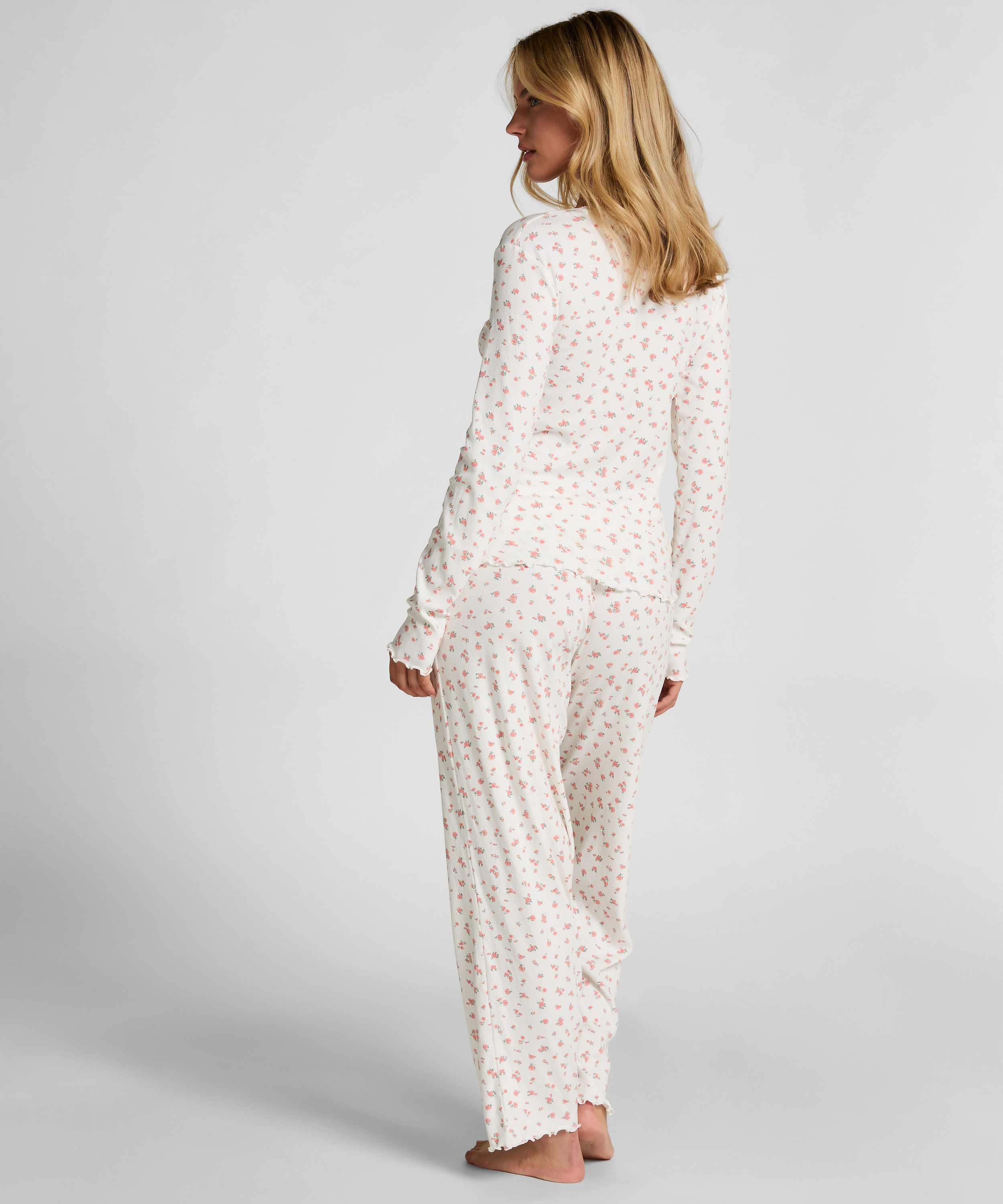 Ribbed Pyjama Top, White, main