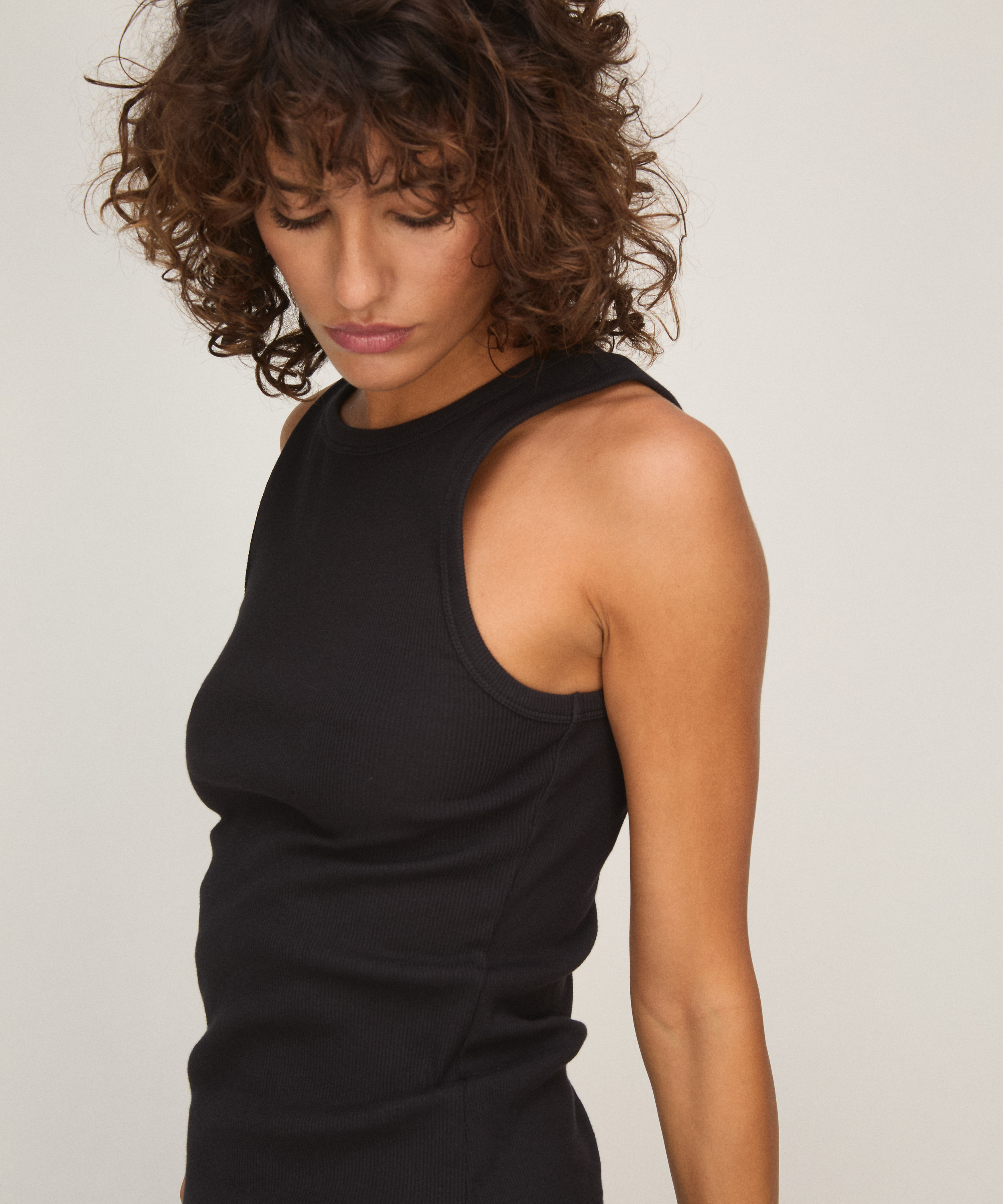 Singlet tanktop cotton rib, Black, main