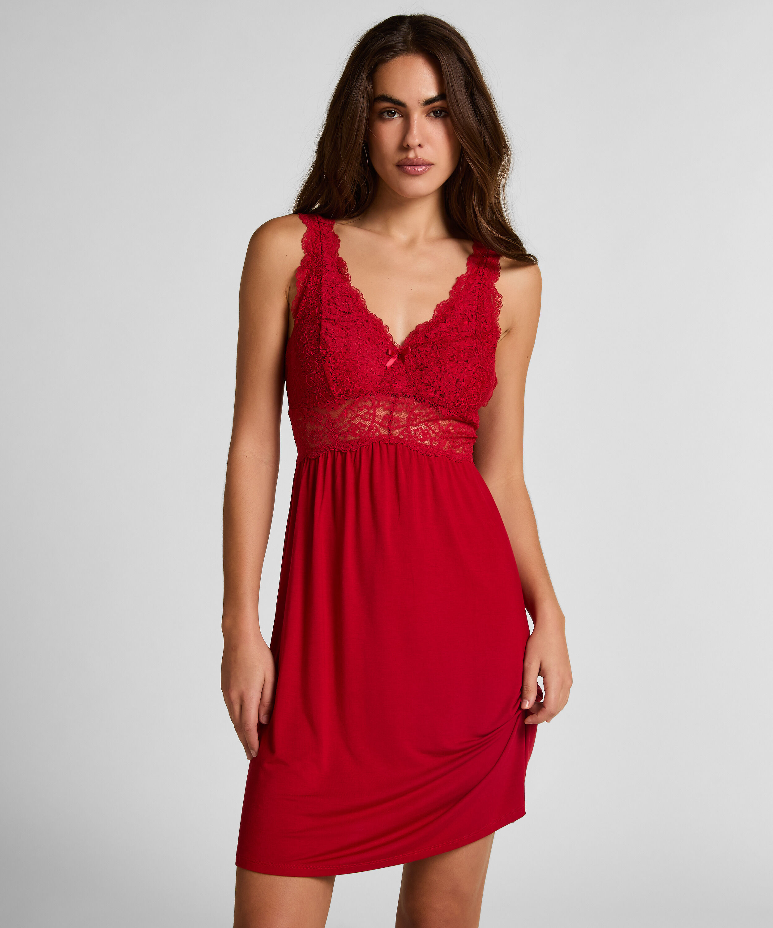 Nora Lace Slip Dress, Red