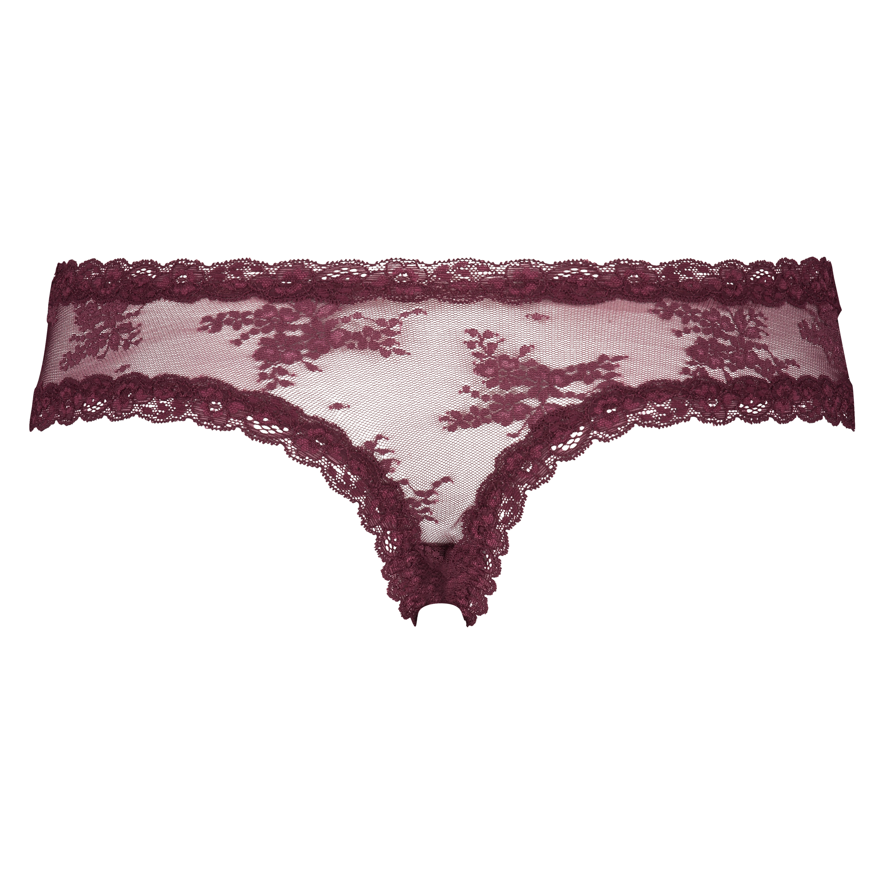 Floral Mesh V-shaped Brazilian Knickers, Red, main