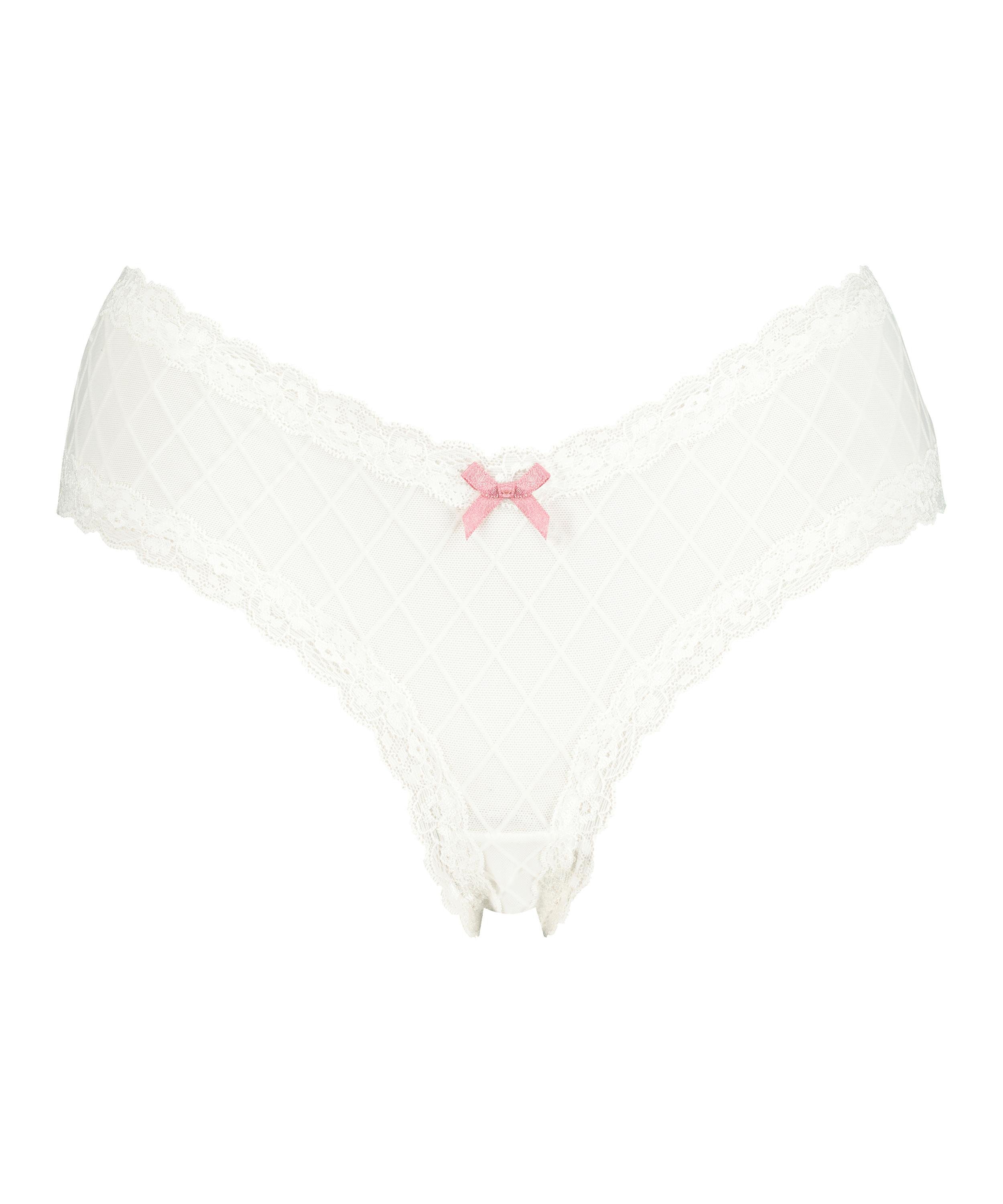 V-shaped Brazilian knickers mesh, White, main